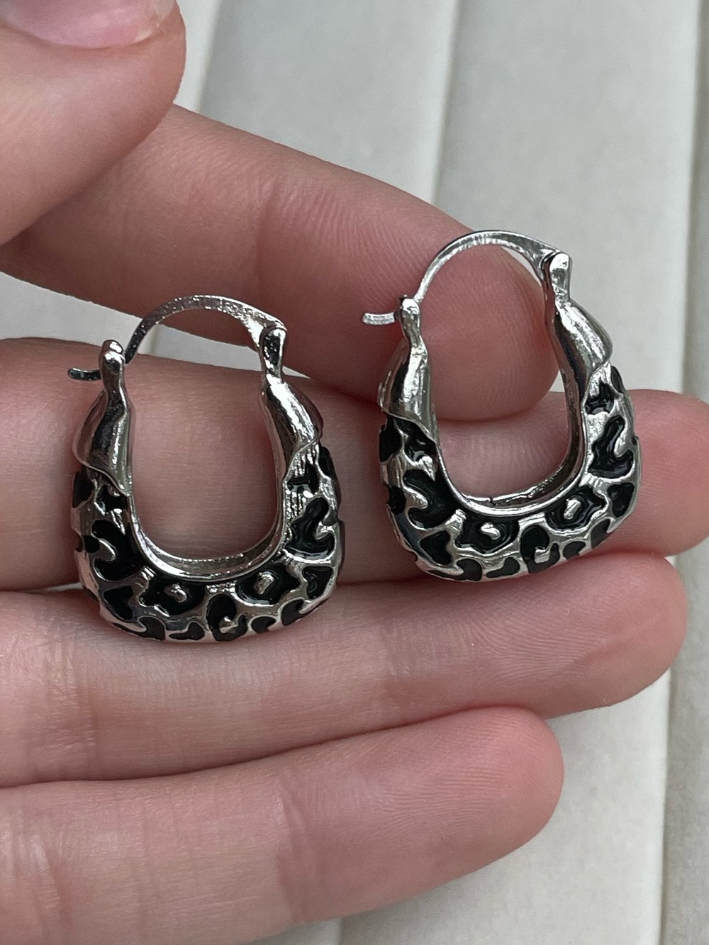 Silver Leopard Hoop Earrings